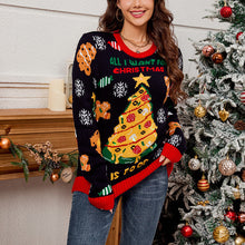 Load image into Gallery viewer, Loose Casual Women’s Christmas Tree Contrast-Color Jacquard Sweater