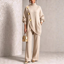 Load image into Gallery viewer, Women's Asymmetric High-Neck Sweater & Wide-Leg Pants Set