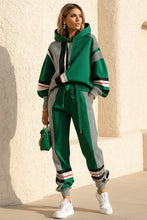 Load image into Gallery viewer, Women's Oversized Color-Block Stripe-Panel Hoodie & Jogger Pants Tracksuit Set