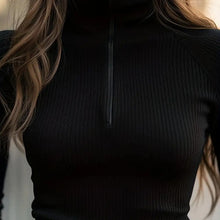 Load image into Gallery viewer, Solid Ribbed Half-Zip Turtleneck Knit Top