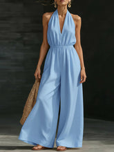 Load image into Gallery viewer, Women’s V-Neck Halter Neck Wide-Leg Jumpsuit