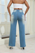 Load image into Gallery viewer, Mandotos High Waist Ripped Jeans With Pockets Wide Leg Straight Fit Womens Denim Pants