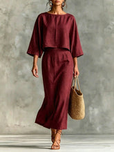 Load image into Gallery viewer, High Waist Long Skirt & 3/4 Sleeve Loose Top Set