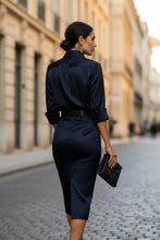 Load image into Gallery viewer, Women's Slim-Fit Lapel Collar Half-Sleeve Midi Dress