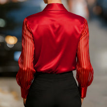 Load image into Gallery viewer, Women’s Satin Lapel Collar Blouse – Sheer Long Sleeve Button-Down Shirt for Office & Spring/Autumn Wear
