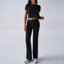 Load image into Gallery viewer, Crew Neck Short Sleeve Top & Full-Length Pants Set – Solid Color, 10 Colors