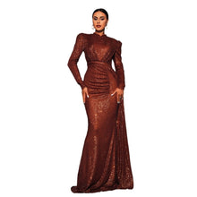 Load image into Gallery viewer, Long Sleeve Round Neck Sexy Slim Long Sequined Banquet Dress