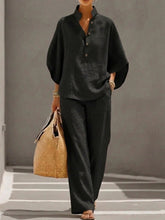 Load image into Gallery viewer, Women’s Casual Shirt and Full-Length Pants Set