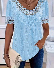 Load image into Gallery viewer, Women's Lace Patchwork Crew Neck Short Sleeve T-Shirt