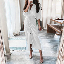 Load image into Gallery viewer, Mandotos European And American Print Long Sleeve Laceup Button Front Shirt Dress