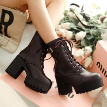 Load image into Gallery viewer, Women’s Chunky Heel PU Martin Boots | Large Size High Heel Boots