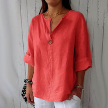 Load image into Gallery viewer, Women's V-Neck Long-Sleeve Button Top – Loose Fit Casual Blouse