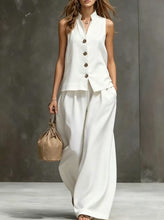 Load image into Gallery viewer, Women's Sleeveless Vest & Wide-Leg Pants Two-Piece Set – Cotton Linen
