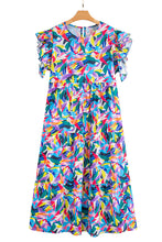 Load image into Gallery viewer, Blue Abstract Print Ruffle Sleeve Plus Size Tiered Maxi Dress