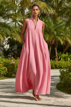 Load image into Gallery viewer, Linen Blend Sleeveless Stand-Collar Maxi Dress – 5 Colors S–3XL