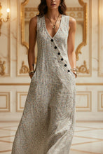 Load image into Gallery viewer, Women's V-Neck Diagonal Button Placket Cotton-Linen Shirt & Wide-Leg Pants Set