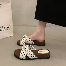 Load image into Gallery viewer, Polka Dot Platform Wedge Sandals – Boho Crisscross Slide