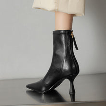 Load image into Gallery viewer, Women’s Cowhide Pointed Toe Stiletto Ankle Boots – Back Zipper High Heel Booties