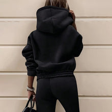 Load image into Gallery viewer, women's two piece solid color hooded sweatshirt set