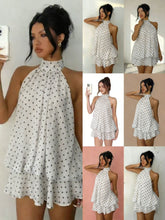 Load image into Gallery viewer, Women's Chiffon Halter Mini Dress – High-Waist Open-Back A-Line Dress