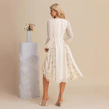 Load image into Gallery viewer, Floral Long Sleeve V-Neck Pleated Midi Dress – High Waist Flared Hem