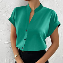 Load image into Gallery viewer, 🧡 Summer Women's Satin V-Neck Short Sleeve Shirt – Elegant Casual Wear