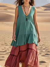 Load image into Gallery viewer, Women's Sleeveless Color-Block Patchwork Maxi Dress – V-Neck