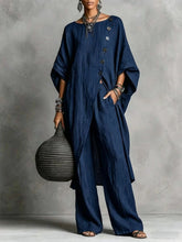 Load image into Gallery viewer, Women's Drop Shoulder Three-Quarter Sleeve Irregular Shirt & Pants Set