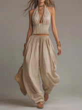 Load image into Gallery viewer, Women's Sleeveless Backless Halter Top & Wide-Leg Pants Set