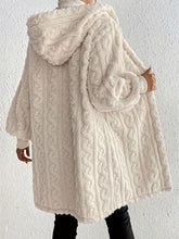 Load image into Gallery viewer, Beige Long Winter Open Front Long Sleeve Fuzzy Hooded Jacket Cozy & Stylish Outerwear