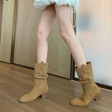 Load image into Gallery viewer, Autumn Western Pleated Short Cowhide Leather Boots for Women