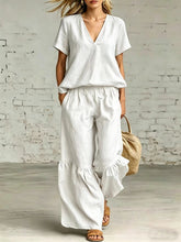 Load image into Gallery viewer, V-Neck Loose Short-Sleeve Top & Pants Set – 7 Colors, S–5XL