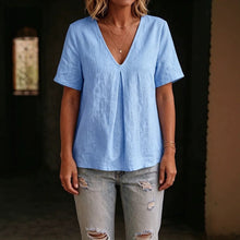 Load image into Gallery viewer, Women's Pleated Cotton-Linen Short-Sleeve Shirt – 5 Colors S–XXL