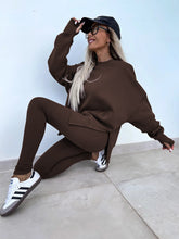 Load image into Gallery viewer, Women’s Casual Sweater Suit – Loose Split Top & Fitted Trousers Set