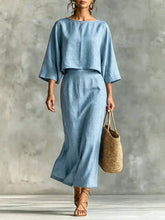 Load image into Gallery viewer, High Waist Long Skirt & 3/4 Sleeve Loose Top Set