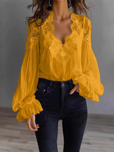 Load image into Gallery viewer, Lace-Panel Puff Sleeve Pleated Ruffle Shirt | Ballet Style