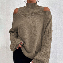 Load image into Gallery viewer, Women's Cold Shoulder Sweater - High Neck Cut Out Pullover Long Sleeve