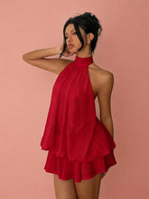 Load image into Gallery viewer, Women's Chiffon Halter Mini Dress – High-Waist Open-Back A-Line Dress