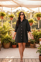Load image into Gallery viewer, Women's Three-Quarter Sleeve Denim Dress – Ruffle Detail Mid-Length