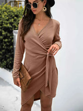 Load image into Gallery viewer, Surplice Long Sleeve Side Tie Dress