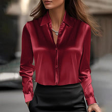 Load image into Gallery viewer, Long Sleeve Satin Swing Collar Top | Elegant Commuter Shirt