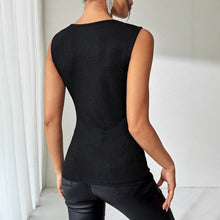 Load image into Gallery viewer, Black Ribbed Rhinestone-Decorated Vest T-Shirt Top