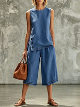 Load image into Gallery viewer, Women's Tank Top & Wide-Leg Pants Set – Side Split, Pockets, Buttons