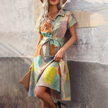 Load image into Gallery viewer, Boho Floral Midi Dress for Women – V-Neck Short Sleeve Summer Casual Dress