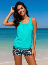 Load image into Gallery viewer, Women's Turquoise Patchwork Two-Piece Boyleg Swimsuit