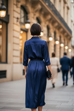 Load image into Gallery viewer, Women's Slim-Fit Lapel Collar Half-Sleeve Midi Dress