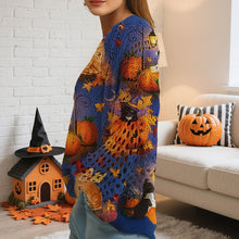 Load image into Gallery viewer, Women’s Hollow Out Batwing Top – Halloween Pumpkin Print Blouse