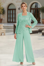 Load image into Gallery viewer, Women's Floral Lace Jacket & Top & Chiffon Wide-Leg Pants Three-Piece Formal Set – 12 Colors US0–14