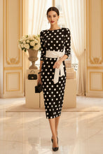 Load image into Gallery viewer, Women's Retro Polka-Dot Bodycon Midi Dress | Belted Waist Slim Fit