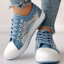 Load image into Gallery viewer, Floral Embroidered Polka Dot Print Sneakers — Women’s Casual Canvas Shoes